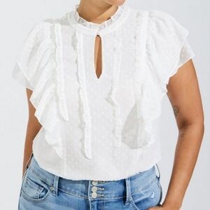 Torrid Chiffon Clip Dot Keyhole Ruffle Detail Flutter Short Sleeve Blouse Size 2